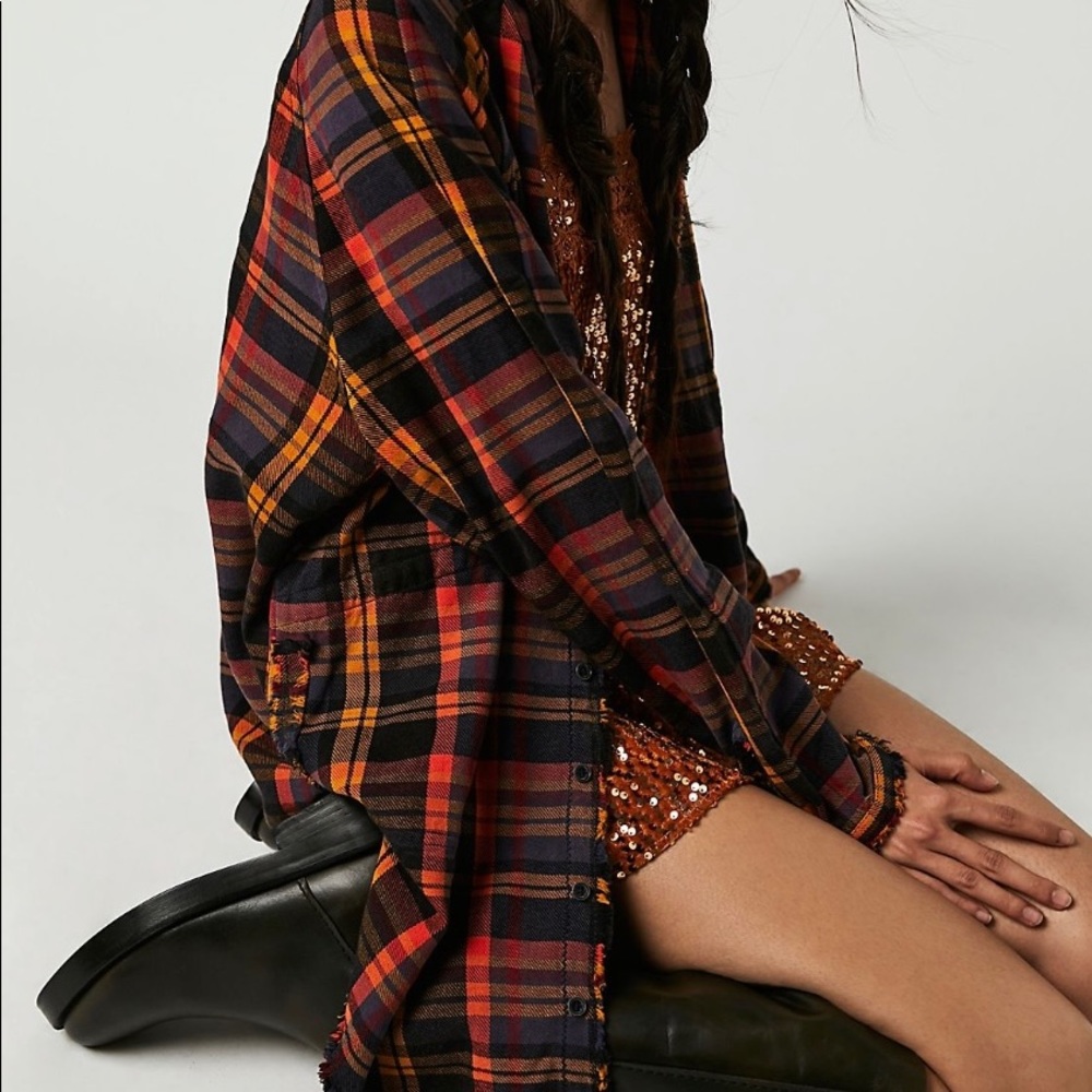 Free People We the Free Summer Daydream Plaid Flannel Buttondown Shirt S BNWT